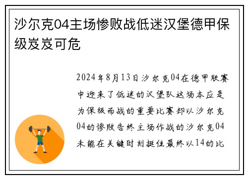 沙尔克04主场惨败战低迷汉堡德甲保级岌岌可危